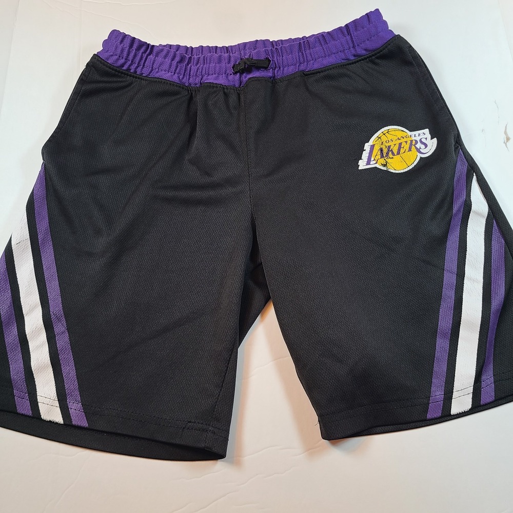 LA‎ Lakers Basketball Shorts Women L Black Purple Yellow NBA Athletic Gym Mesh